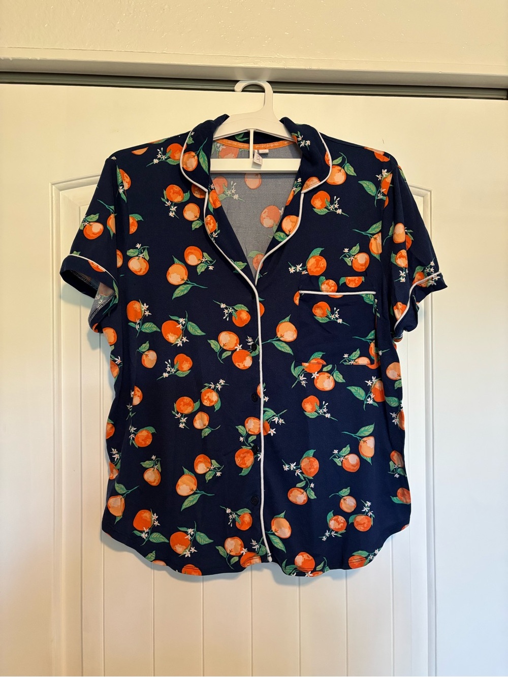 Women's Navy Orange Print Short-Sleeve Pajama Top